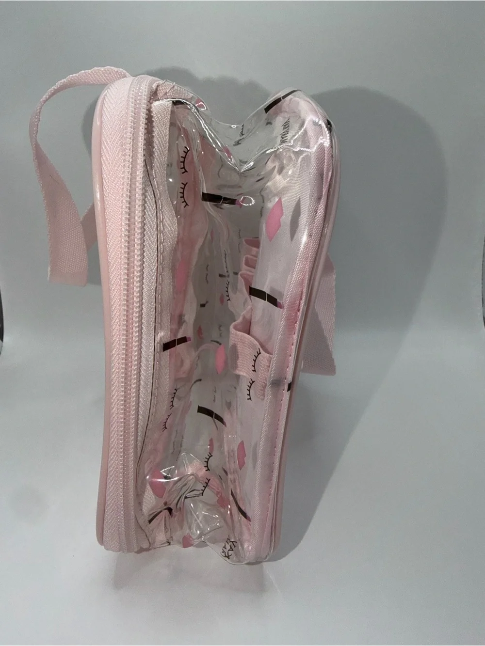 Mary Kay Clear Cosmetic Tote with Pink Trim and Lip Pattern